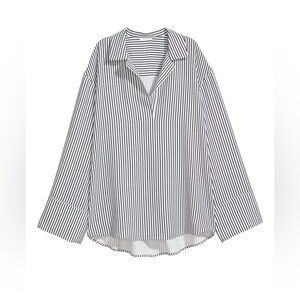 HM STRIPED V NECK OVERSIZED WIDE SLEEVE BLOUSE